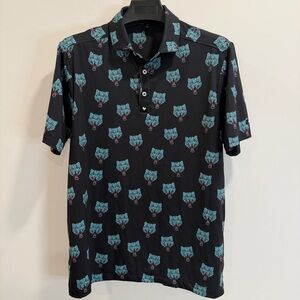 Bad Birdie Black Polo with Teal and Pink Design
